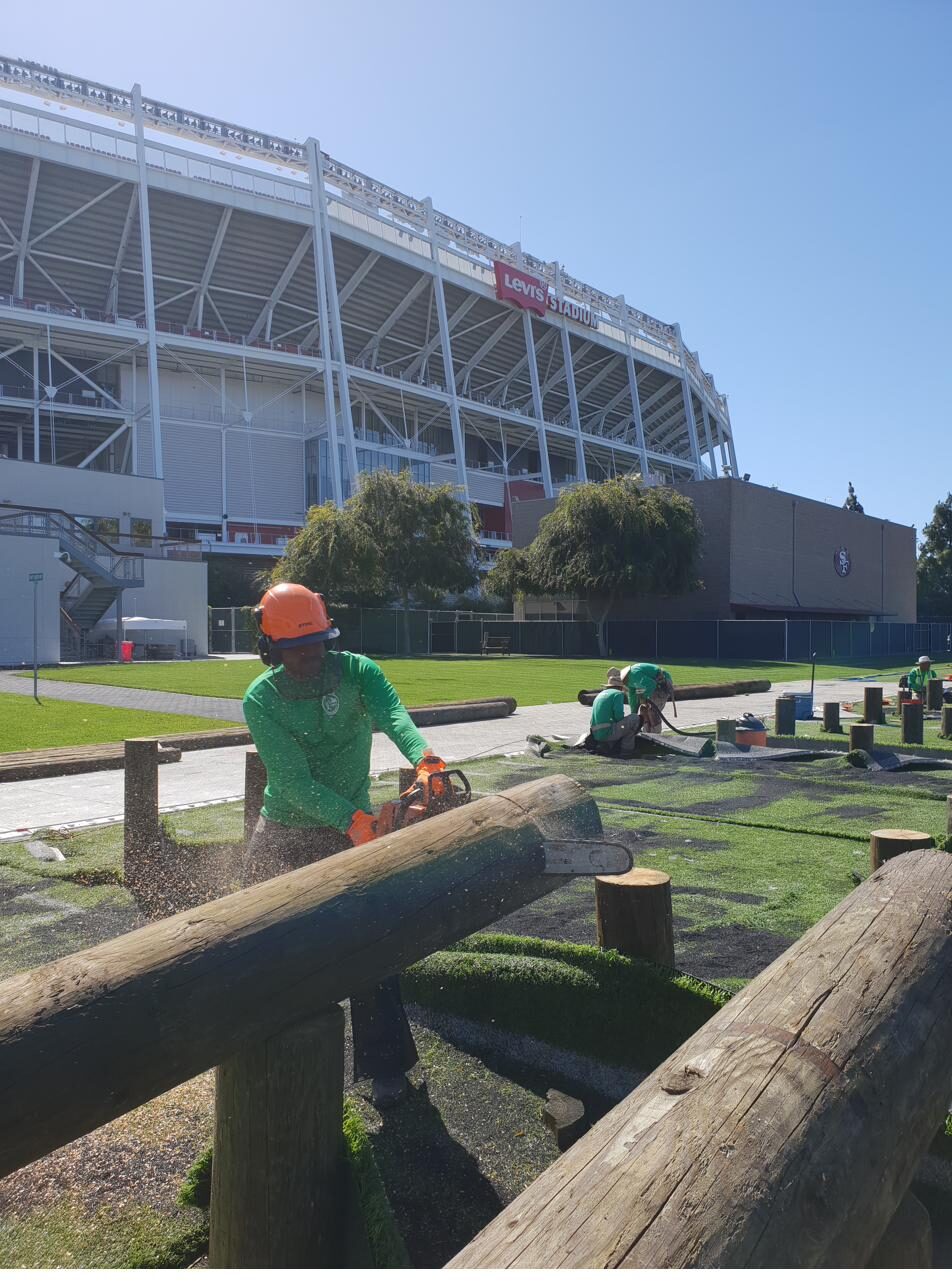 On-site work at the 49ers obstacle course installation at Levi's Stadium