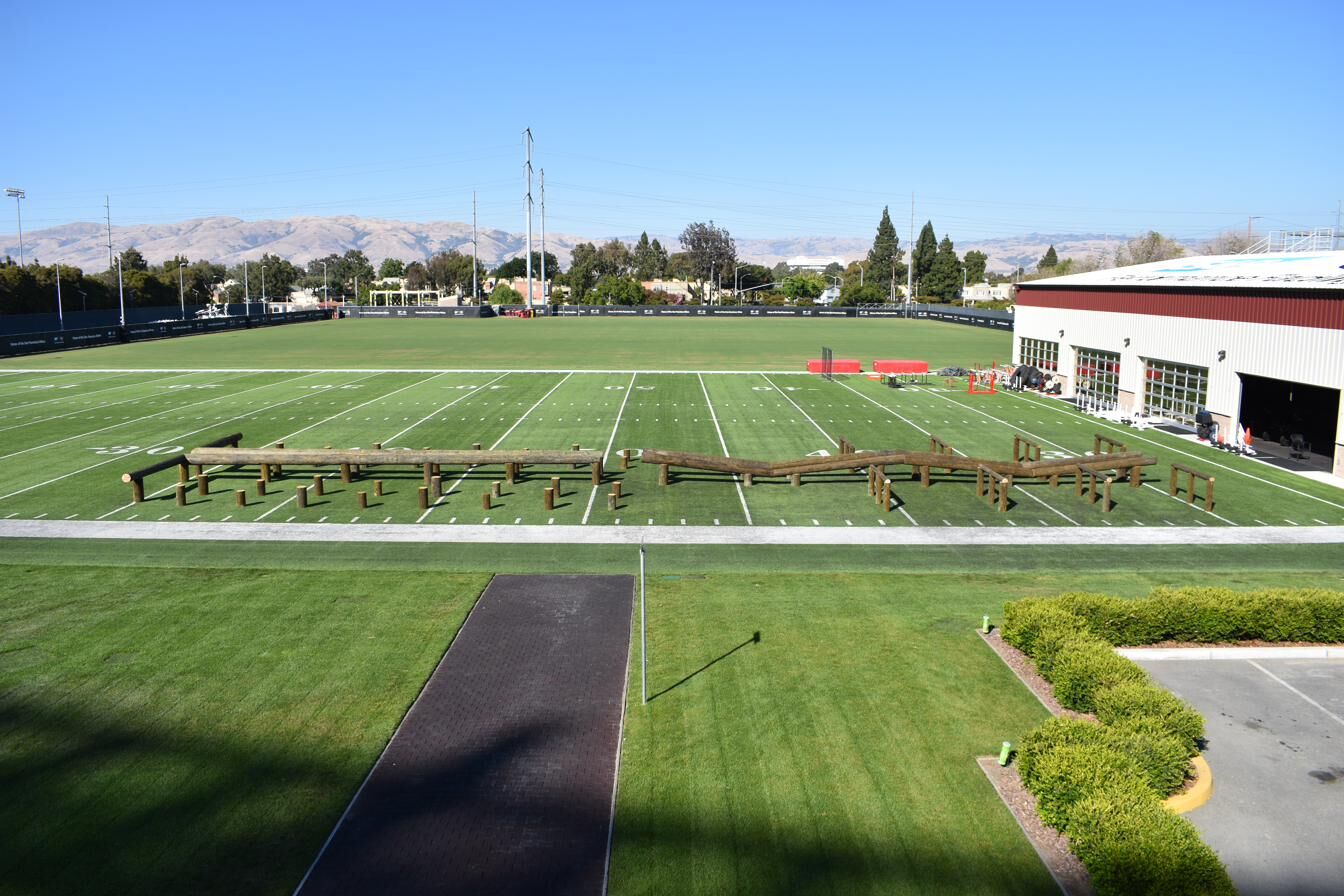Completed log hurdle obstacle course at Levi's Stadium practice field