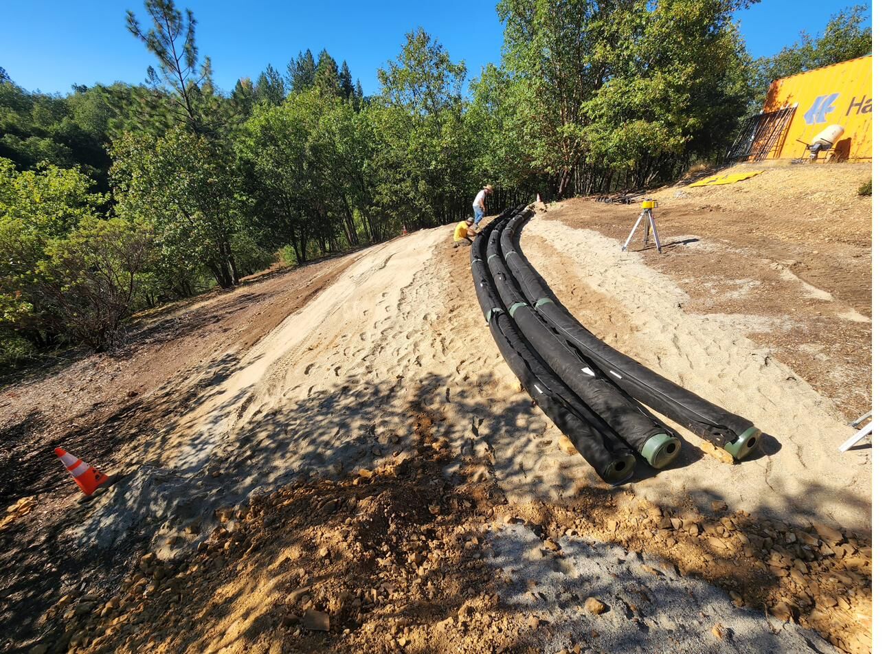 Septic leach field lines installed on a hillside